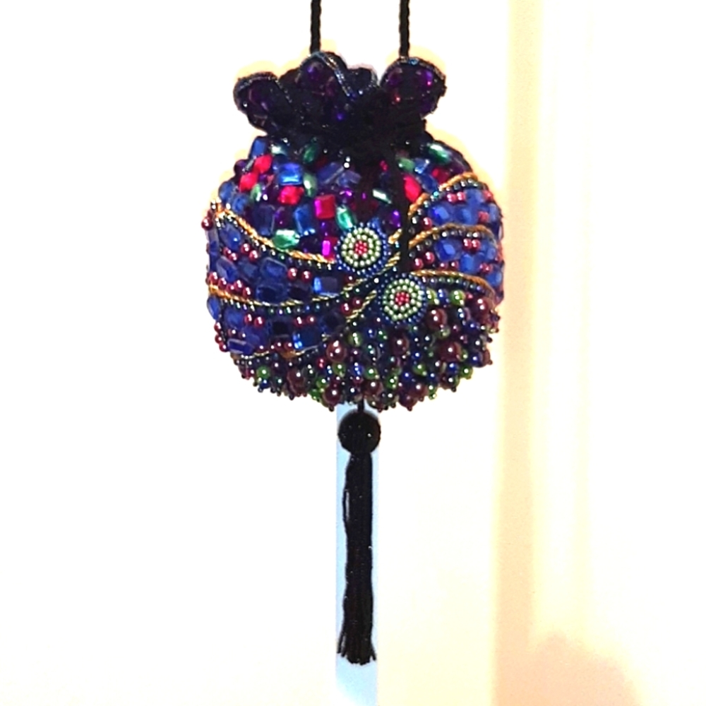 CHICO'S BLACK SATIN BEADED EVENING BAG